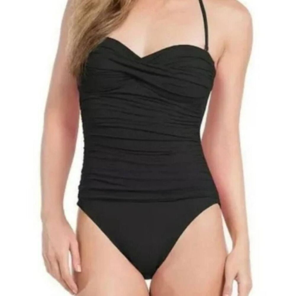 La Blanca Black Halter One‎ Piece Size 4 Swimsuit NEW